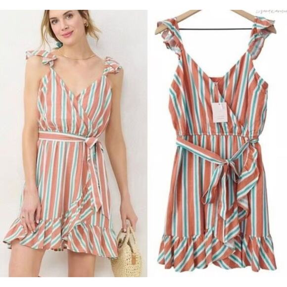 NWT Lauren Conrad size XL striped faux wrap dress - Picture 1 of 5